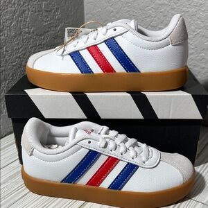 Adidas VL Court 3.0 low top Shoes sneakers white blue red stripes little kid 12K